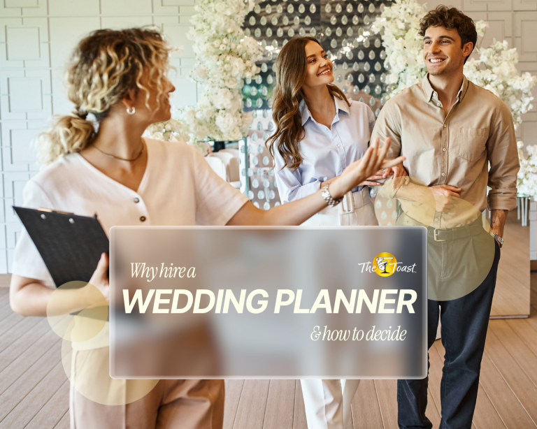 hire a wedding planner - Wedding planner showing venue to couple, discussing layout and details for ceremony setup and reception planning