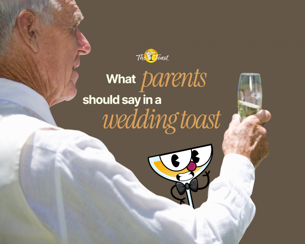 parent wedding speech - Elderly parent raising glass giving heartfelt speech at outdoor wedding reception with guests listening in background