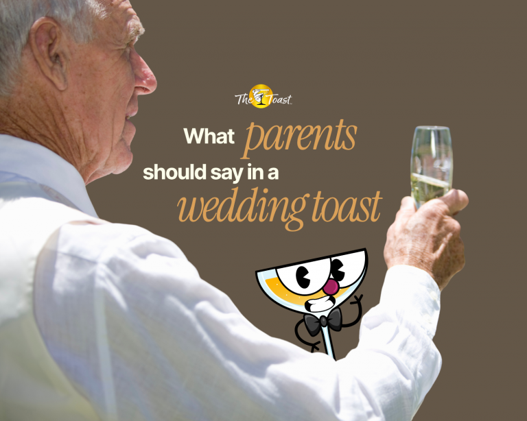 parent wedding speech - Elderly parent raising glass giving heartfelt speech at outdoor wedding reception with guests listening in background