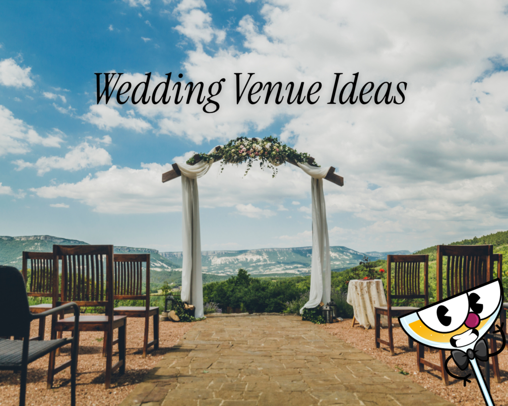 Wedding venue ideas – outdoor ceremony setup with floral arch and mountain views
