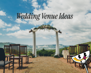 Wedding venue ideas – outdoor ceremony setup with floral arch and mountain views