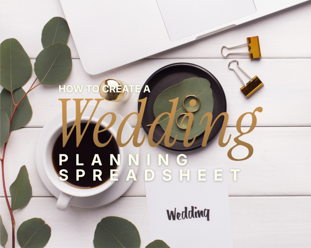 Wedding journal – open spiral planner with dried roses, wedding rings, and a pen on a white desk