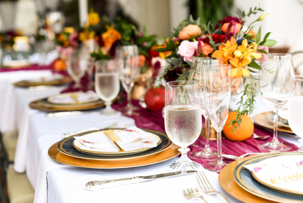 A selective focus shot of banquet table setting - perfect for occasion