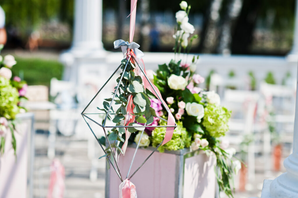 Beautiful wedding set decoration in the outdoor ceremony.