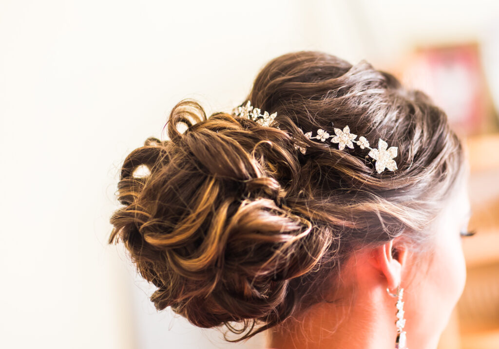Beautiful young bride with fashion wedding hairstyle.